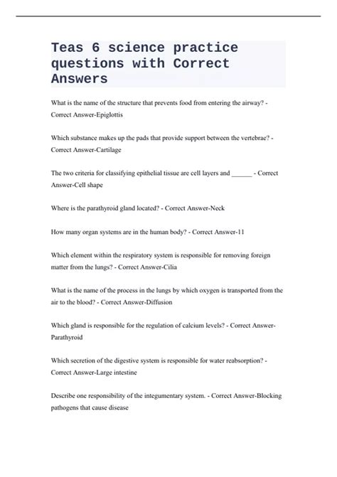 Teas 6 science practice questions with Correct Answers - Teas 6 science ...