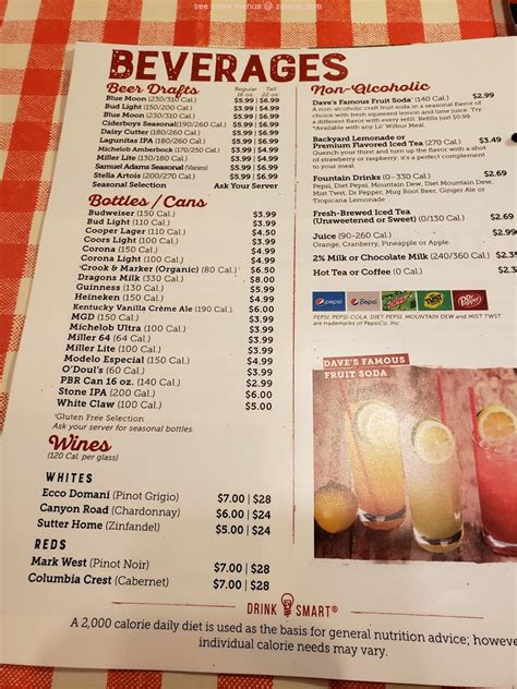 Famous Dave's Printable Menu