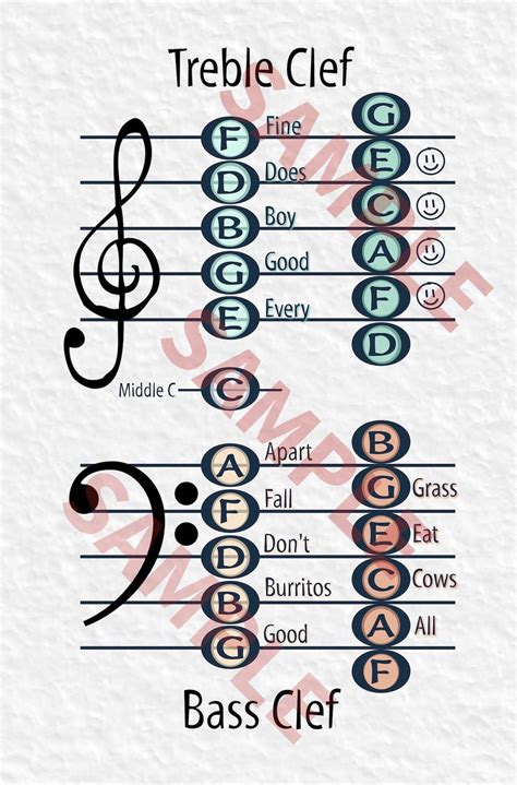 Treble and Bass Clef Chart - Etsy