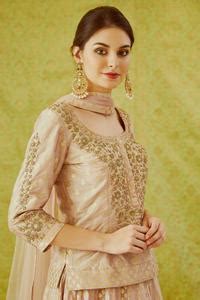 Buy Purple Silk, Chanderi Brocade Woven Pattern Round Kurta Lehenga Set ...