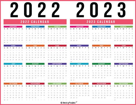 2022 2023 Calendar Free Printables - World of Printables