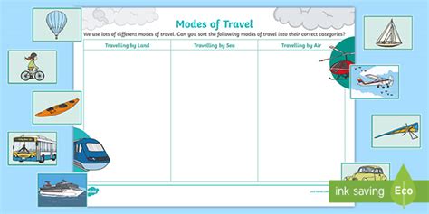 Modes of Transport Sorting Worksheet (teacher made)