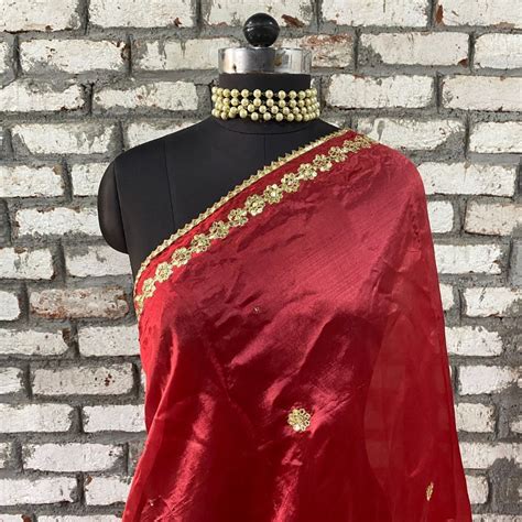 Rose Red Gotta Embroidered Silk Dupatta – anokherang