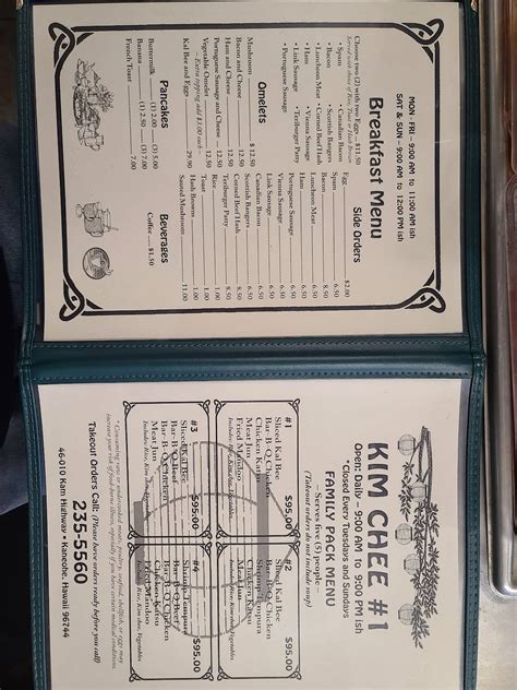 Menu at Kim Chee 1 Restaurant, Kaneohe, 46-010 Kamehameha Hwy
