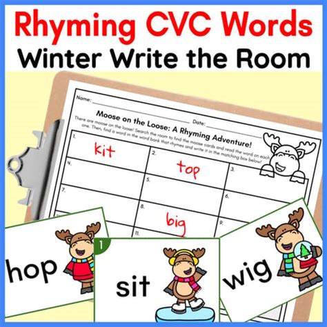Winter Rhyming Words Write the Room | CVC Word Rhyming December Activity