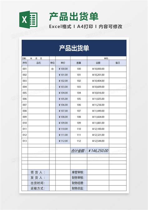 产品出货单Excel模板下载_熊猫办公