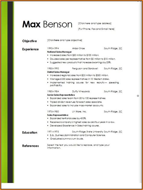 resume templates word free download