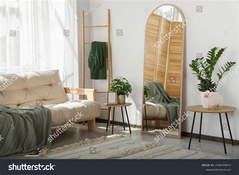 Stylish Room Interior Leaning Floor Mirror Stock Photo 2186709673 ...
