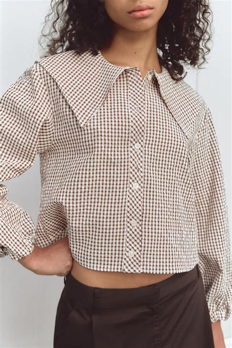 Zara Plaid Peter Pan Collar Shirt International Shipping