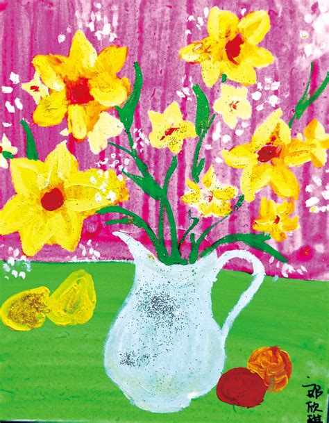 希望美术教育儿童绘画作品：花与花瓶