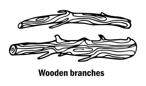 Tree branch engraving. Hand drawn forest twigs. Dry wood log and lumber rustic graphic templates ...