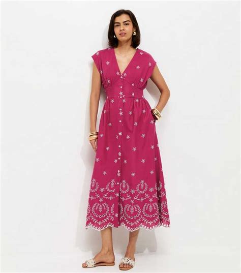 Pink Embroidered Sleeveless V Neck Midi Dress | New Look