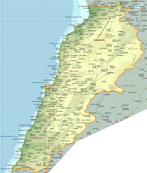 Detailed elevation map of Lebanon with roads, railroads and all cities | Lebanon | Asia ...