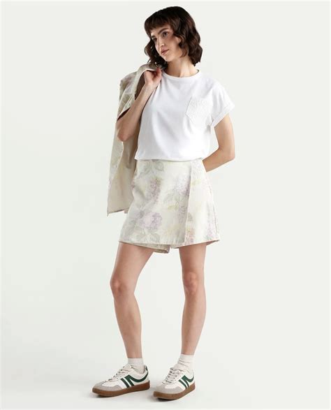 Rareism Women's Zaul White Cotton Blend Half Sleeve Relaxed Fit Plain