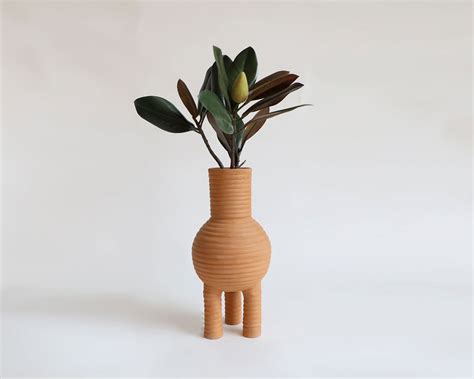 Three-Legged Terracotta Ripple Vase: Stoneware Vases by Claymen ...