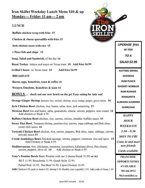 Iron Skillet Menu Citronelle Al at Laura Kiek blog