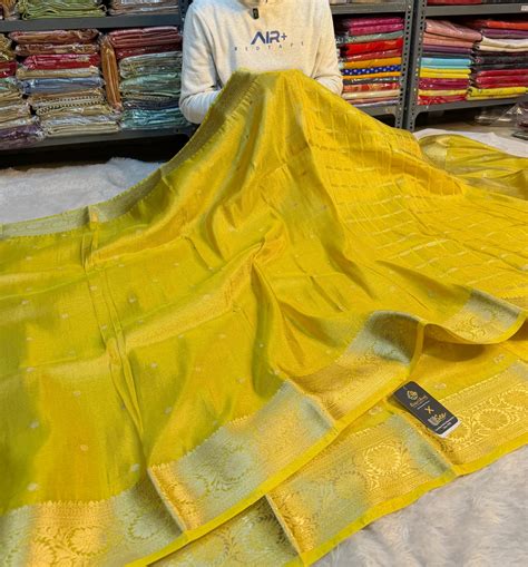 Lemon Yellow Breathable Soft Tissue Silk Banarasi Saree – Unique ...