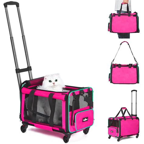 Paw Ballet Airline Approved Pet Carrier with Wheels, Foldable Rolling ...
