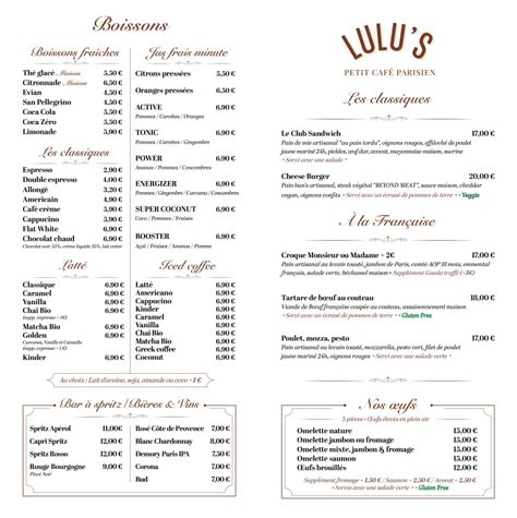 Carte et Menus 2024 - Lulu’s à Paris | TheFork