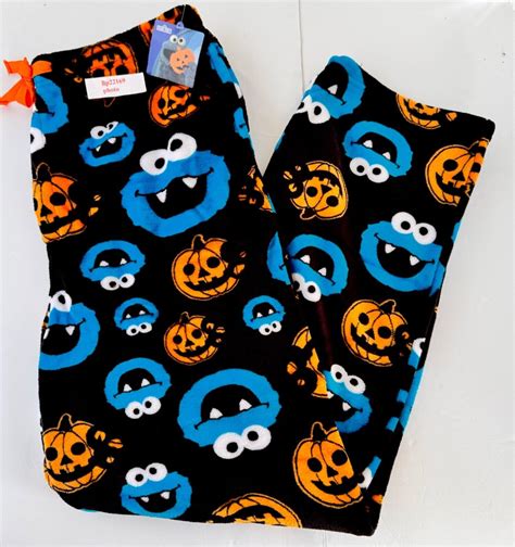 Sesame Street COOKIE MONSTER HALLOWEEN PUMPKIN Lounge PAJAMA PANTS Mens ...