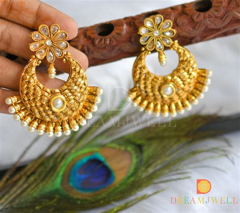 Antique gold tone pearl big bali earrings dj-37316 – dreamjwell