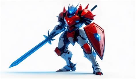 Red armored robot holding sword red cape | Premium AI-generated image