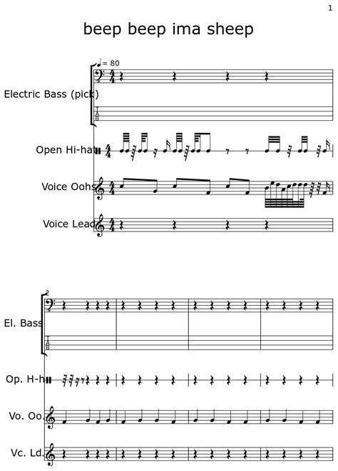 beep beep ima sheep - Sheet music for Electric Bass (pick), Open Hi-hat ...