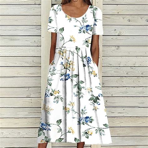 Lastesso Women Bohemian Floral Printed Sundress Short Sleeve Midi Dress ...