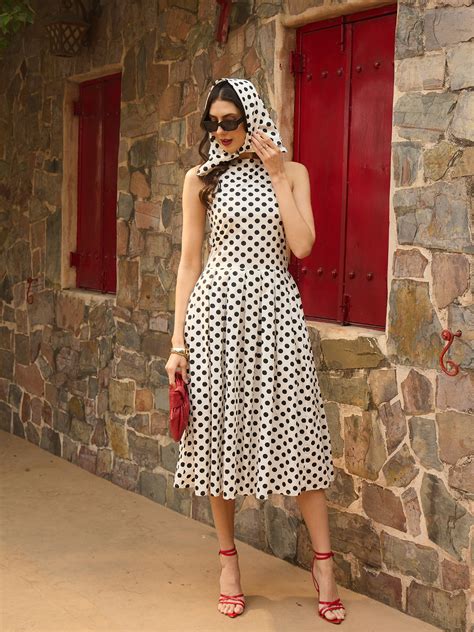 Buy Women White & Black Small Polka Smoking Low Waist Midi Dress Online ...