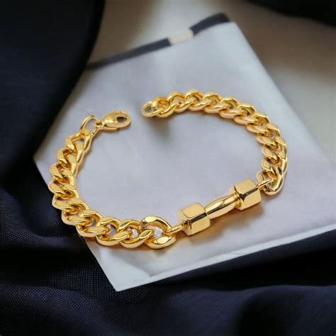 Dumbbell Barbell 18K Gold 316L Stainless Steel Dumbbell Barbell Curb C ...