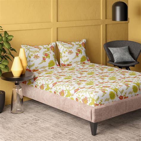 Buy PORTICO Marvella Cotton 144TC Floral Printed 3Pcs Queen Bedsheet ...