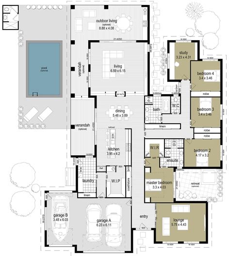 Modern House Floor Plan with Dual Pools and Indoor Swimming Pool