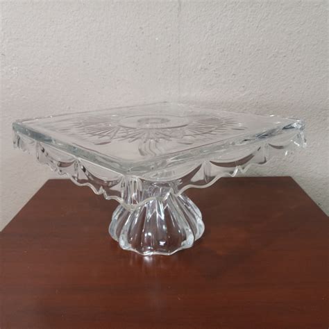 Godinger Lead Crystal 10in Square Pedestal Cake Plate Stand Freedom ...