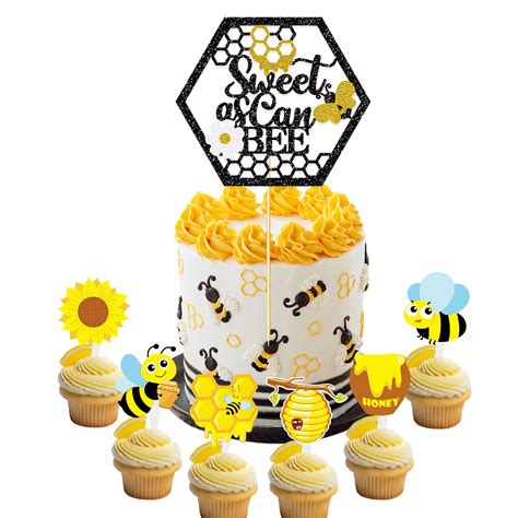 Buy Vetwo 31pcs Sweet As Can Bee Cake Topper Bee Beehive Cupcake Decor ...