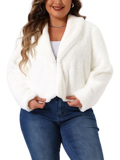 FAB CURVES Women's Plus Size Jacket Winter Cropped Lapel Shrug Long ...