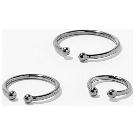 Claire's Hematite Mixed Faux Nose Rings with Fake Piercing, Pack of 3 ...