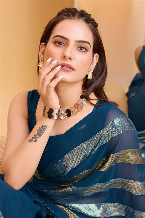 Buy Blue Green Embroidery Georgette Saree zb130566 | Saree Buta