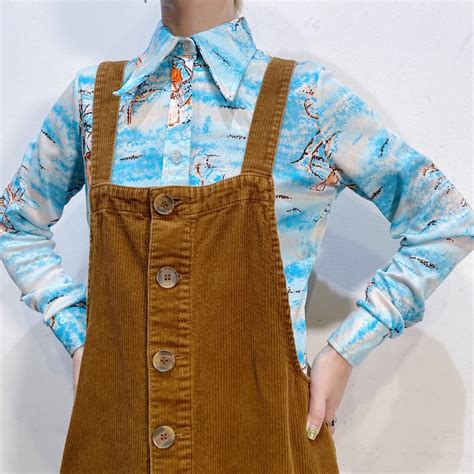 70s sax blue people printed long sleeve shirt【604】 | LEMON