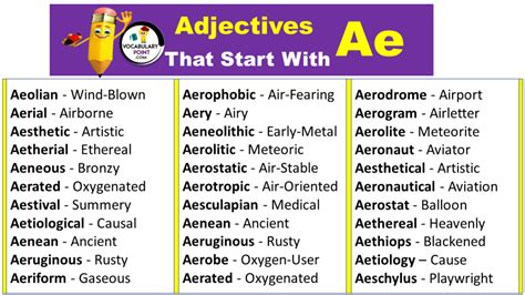 List of Adjectives That Start with AE - Vocabulary Point