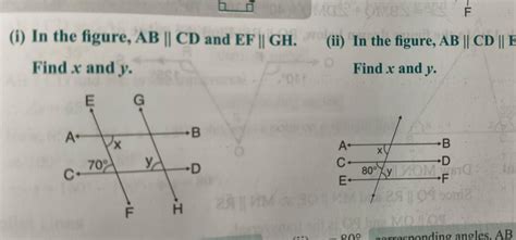 In the figure, AB || CD and EF || GH. Find x and y. In the figure, AB