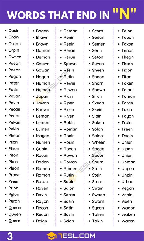 Words that End in N (1500+ Words in English) • 7ESL