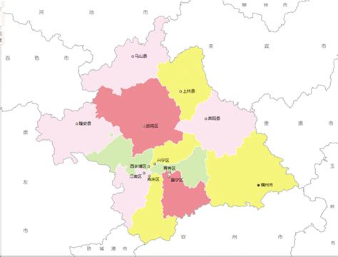 南宁市行政区划地图 南宁市辖7个区/4个县/1个县级市