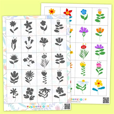 Printable Spring Flowers Shadow Match Worksheet for Kids