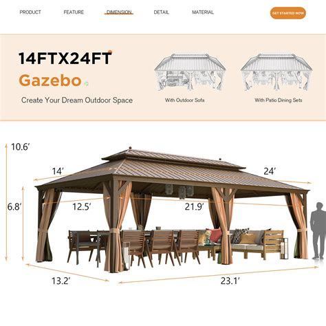 EROMMY 14' x 20' Hardtop Gazebo, Wooden Finish Coated Aluminum Frame C ...