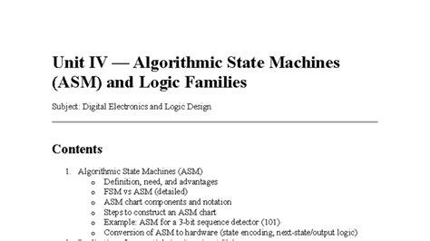 Unit IV DELD - Algorithmic State Machines & Logic Families Notes - Studocu