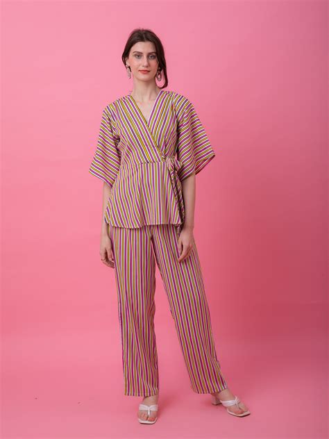 Multicolor Yellow Pink Peplum Stripe Set – Ezme Studio