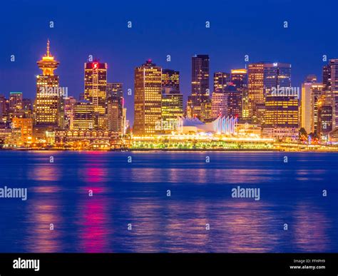 Night View of downtown Vancouver skyline seen from North Vancouver ...