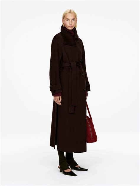 Wool-Blend Funnel-Neck Coat – Burgundy – Women – ARKET WW