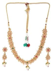 Buy Priyaasi Multicolor Stone Studded Flower Jewellery Set for Women ...