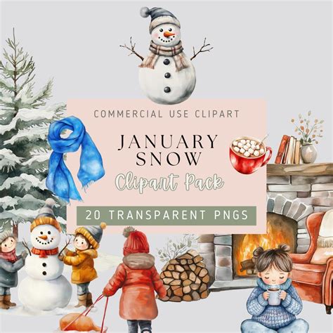 January Snowman Clipart- 20 PNG Images, Transparent Background, High ...